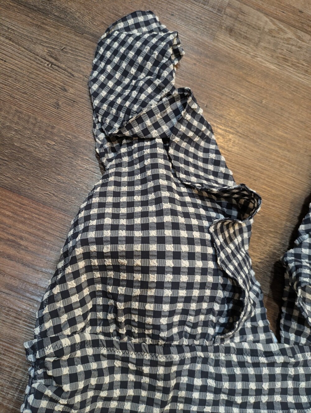 NWT J. Crew Ruched Ruffle Navy White Gingham Seersucker One-Piece Swimsuit Sz 18 - Picture 3 of 13